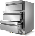 Stainless Steel 3-Tier Drawer Fridge Undercounter, Outdoor Beverage Refrigerator with Wheels, Waterproof Design and Temperature Control for Home and Commercial Use