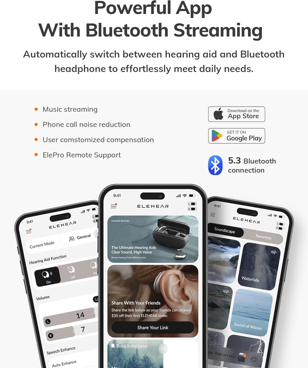Beyond OTC Hearing Aids, AI Powered Speech Enhancement, Superior Sound Quality, Connectivity with iOS or Android Devices via Bluetooth 5.3, for Seniors and Adults