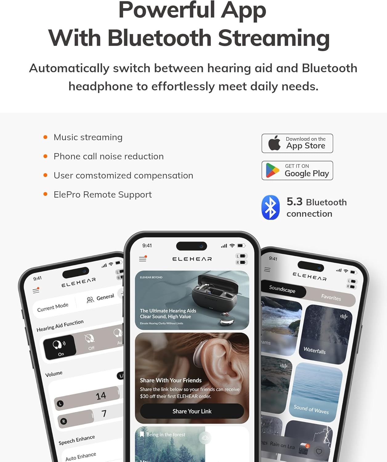 Beyond OTC Hearing Aids, AI Powered Speech Enhancement, Superior Sound Quality, Connectivity with iOS or Android Devices via Bluetooth 5.3, for Seniors and Adults