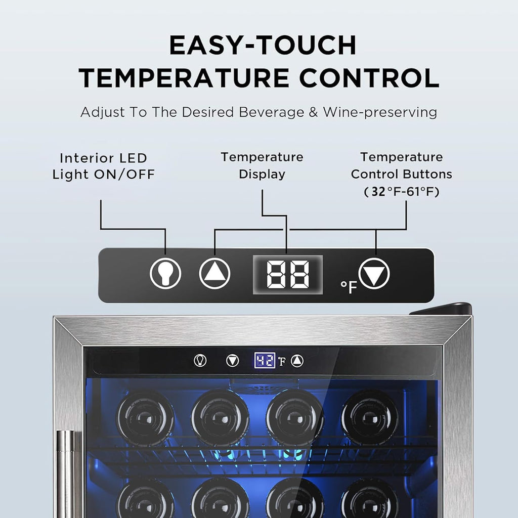 Wine Cooler 37 Bottle Freestanding Fridge with Stainless Steel Reversible Glass Door, 145 Can Beverage Refrigerator Quiet Compressor for Home Kitchen Bar, 4.5 Cu.ft Silver