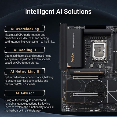 ASUS ProArt Z890-CREATOR WIFI Z890 LGA 1851 ATX Motherboard, Intel® Core™ Ultra Processor Series 2 Ready, 16+2+1+2 stages, PCIe® 5.0, DDR5, Thunderbolt™ 5 Type-C®, 10+2.5 Gb LAN, WiFi 7, 5x M.2, AI OC